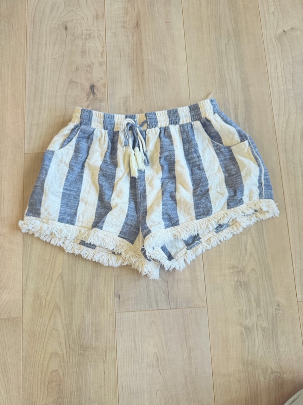 Striped Blue & Cream Fringe Summer Shorts